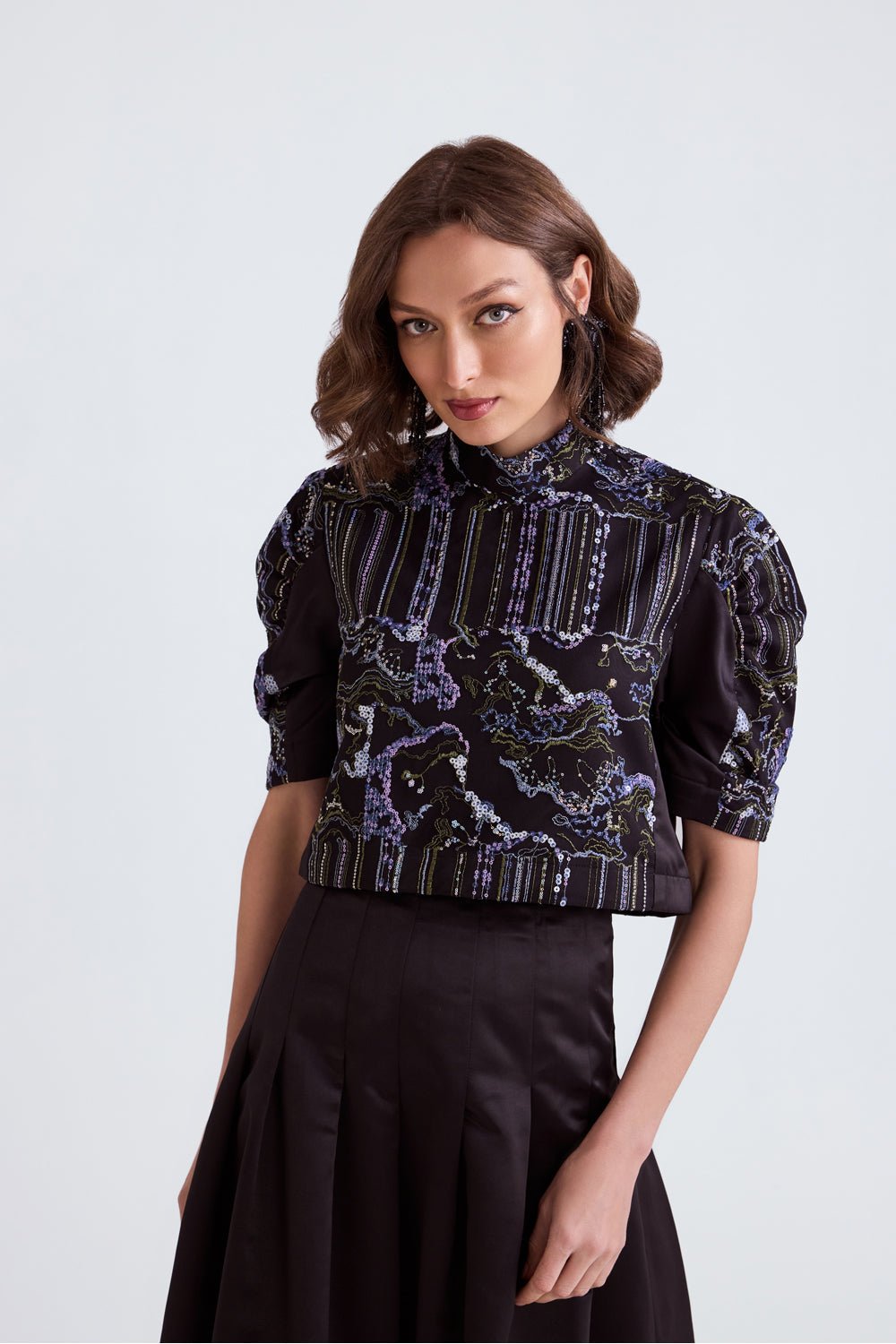 Huma Sequin Top And Satin Midi Skirt - Zabella