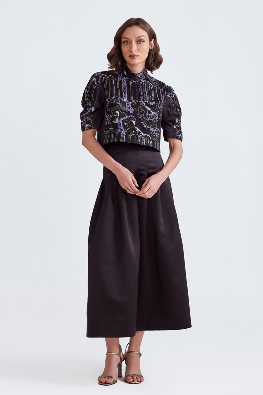Huma Sequin Top And Satin Midi Skirt - Zabella