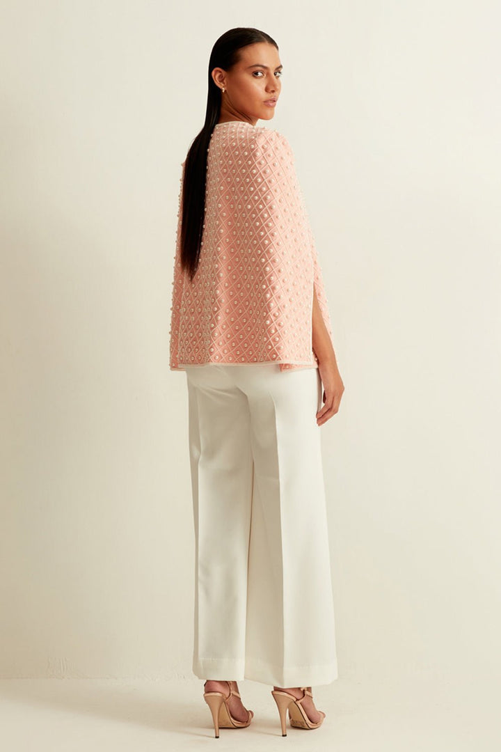 Kusha Kapila In Our Pale Pink Pearl Embellished Cape - Zabella