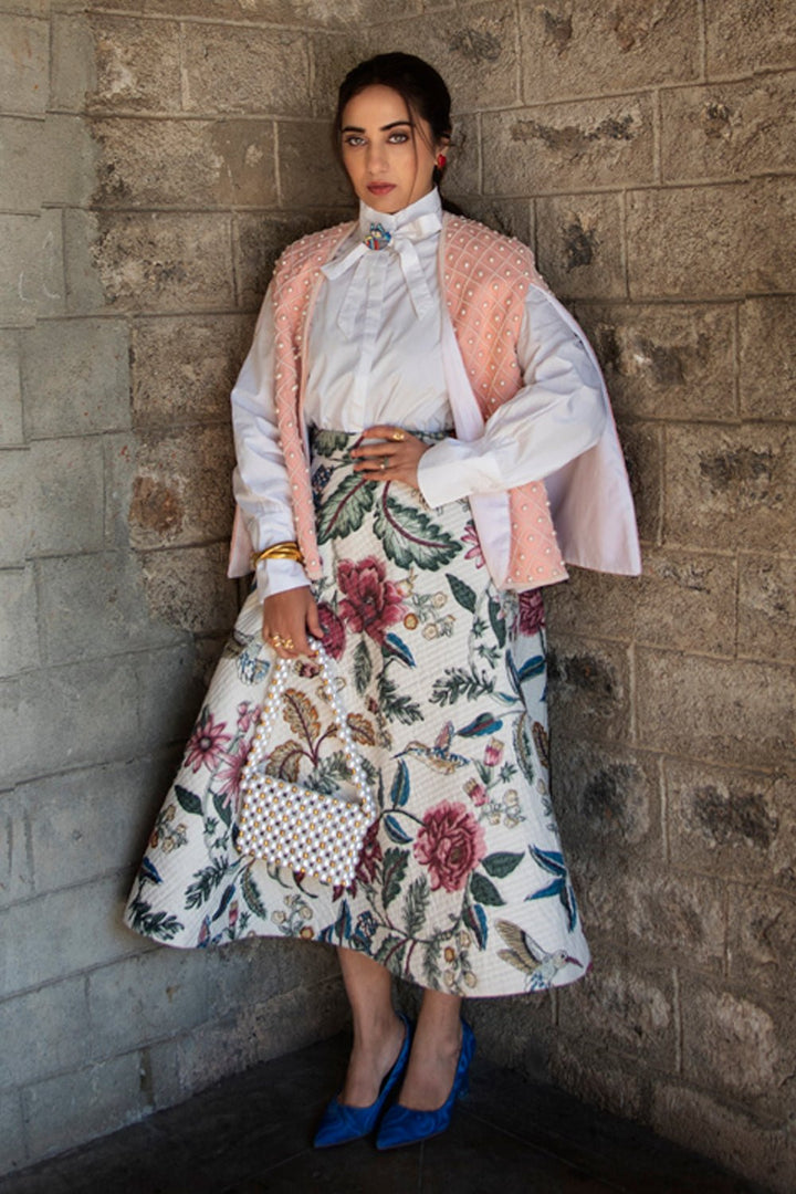 Kusha Kapila In Our Pale Pink Pearl Embellished Cape - Zabella