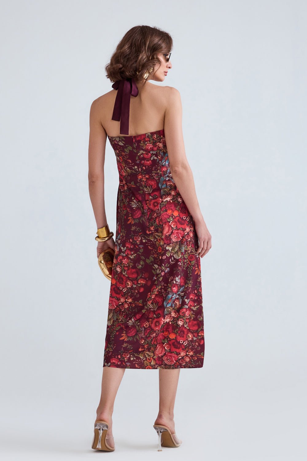 Lucy Floral Halter Neck Midi Dress - Zabella