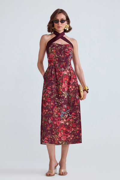 Lucy Floral Halter Neck Midi Dress - Zabella