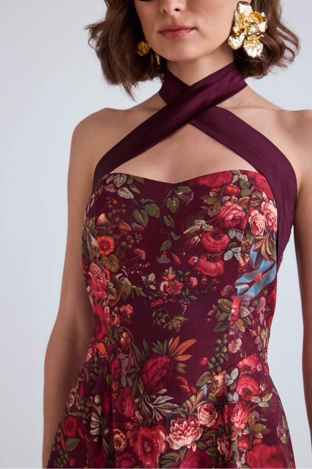 Lucy Floral Halter Neck Midi Dress - Zabella