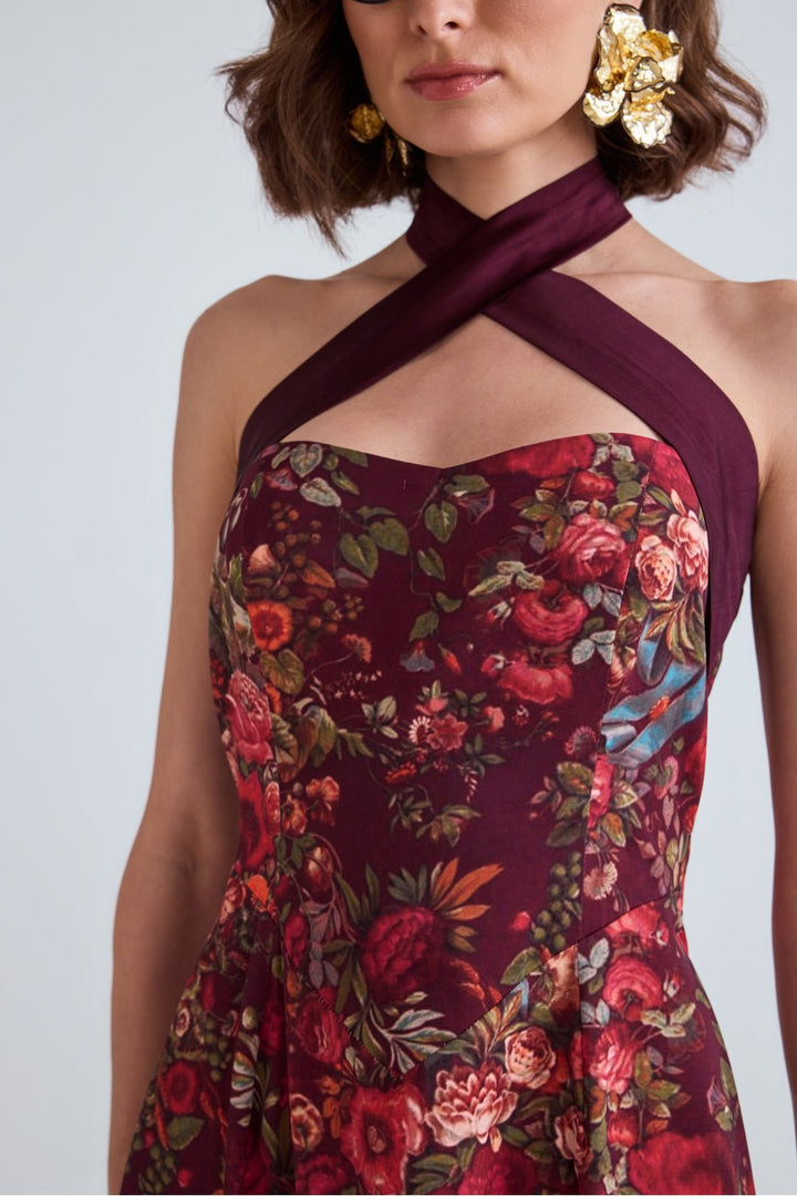 Lucy Floral Halter Neck Midi Dress - Zabella