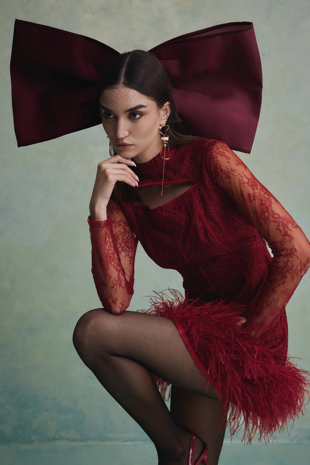 Luna Feather Lace Mini Dress - Zabella