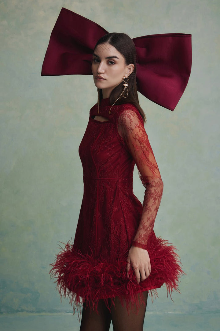 Luna Feather Lace Mini Dress - Zabella