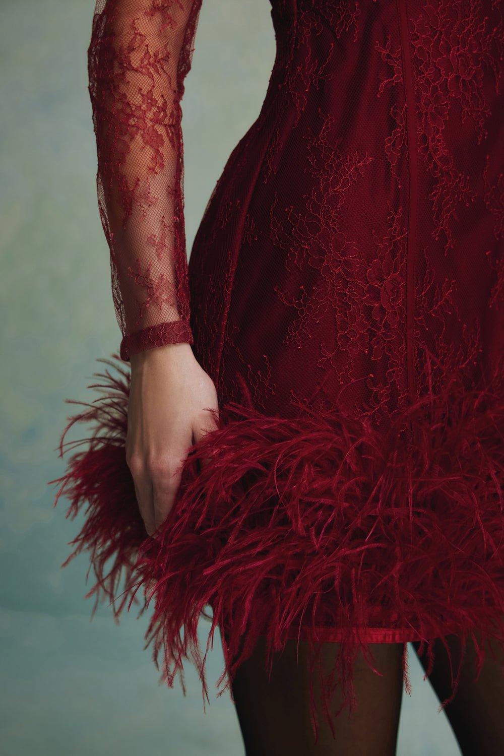 Luna Feather Lace Mini Dress - Zabella