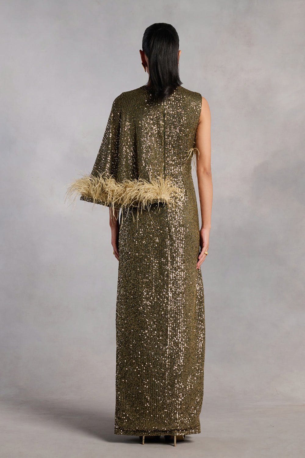 Madison Olive Green Sequin Feather Dress Zabella Madison Olive Green Sequin Feather Dress Zabella