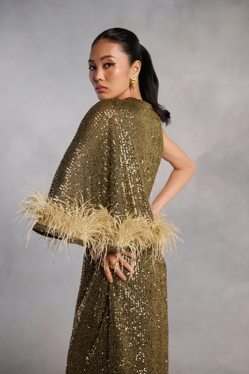 Madison Olive Green Sequin Feather Dress Zabella Madison Olive Green Sequin Feather Dress Zabella