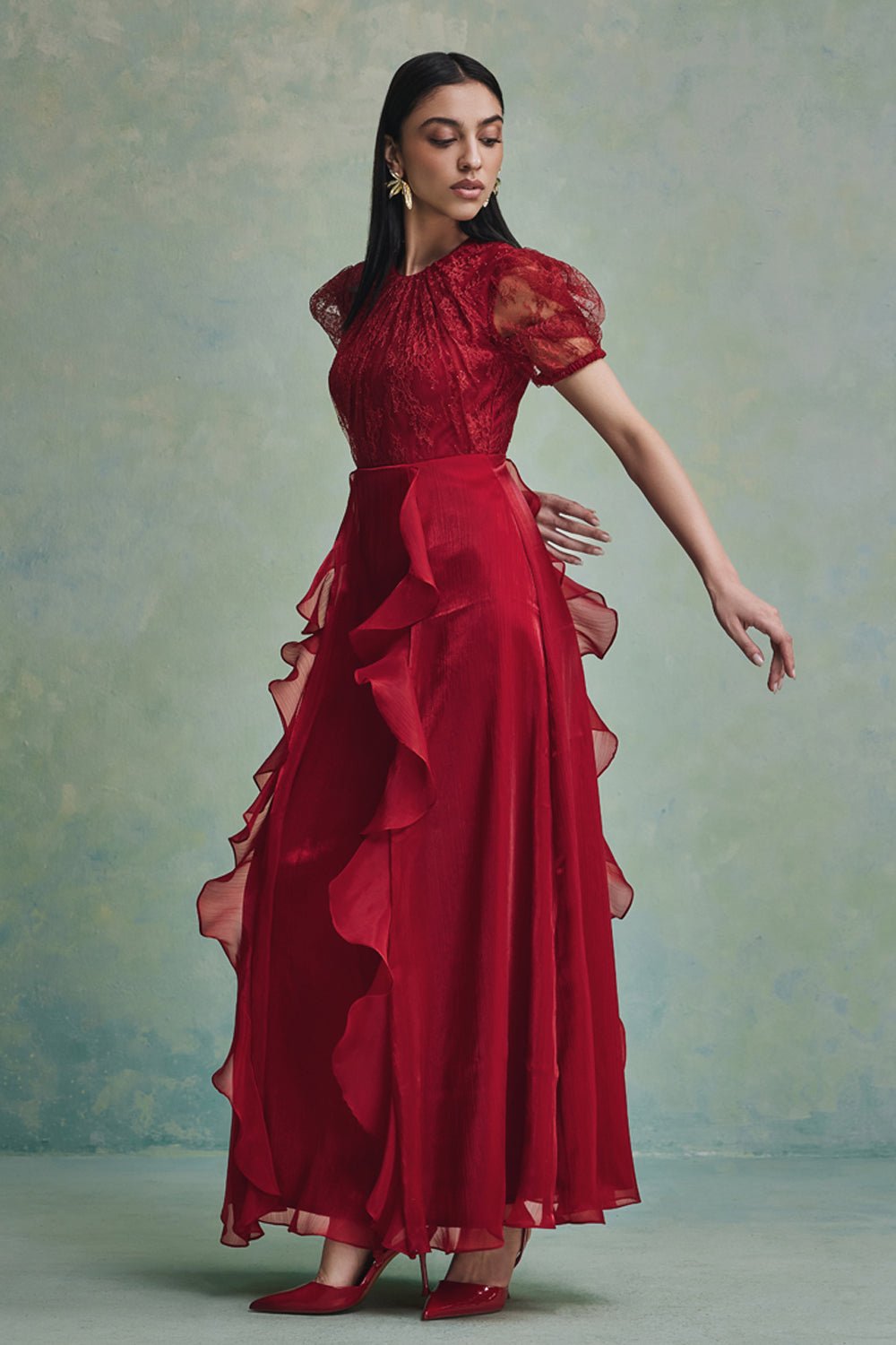 Mira Ruffle Lace Maxi Dress - Zabella