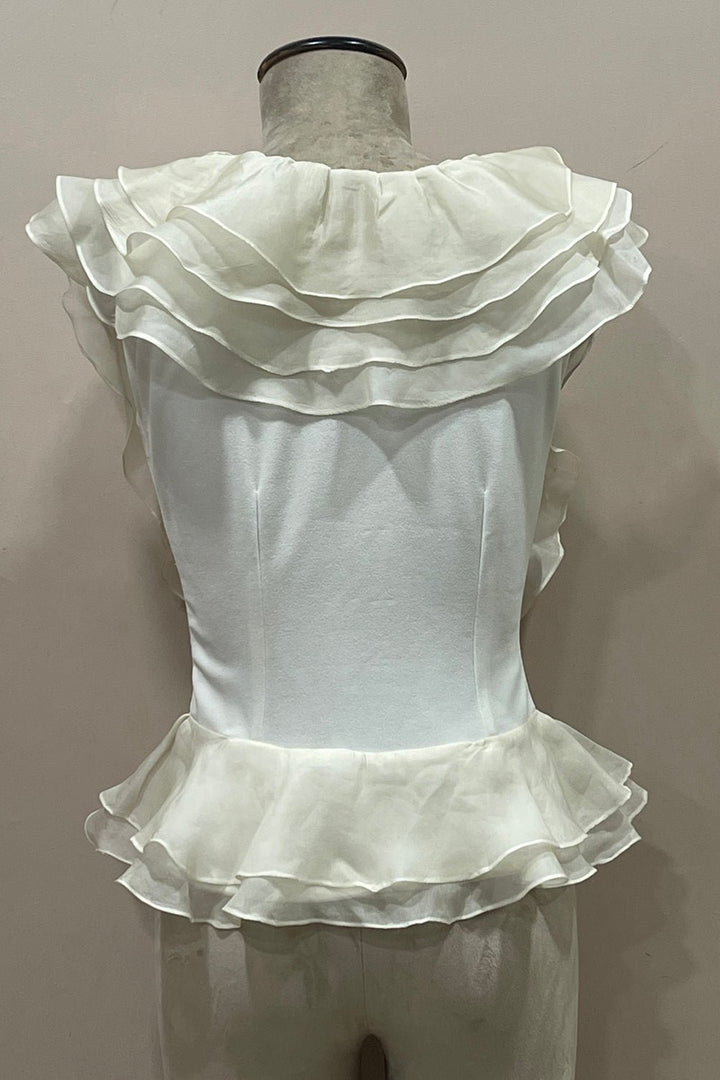 Off White Organza Ruffled Top - Zabella