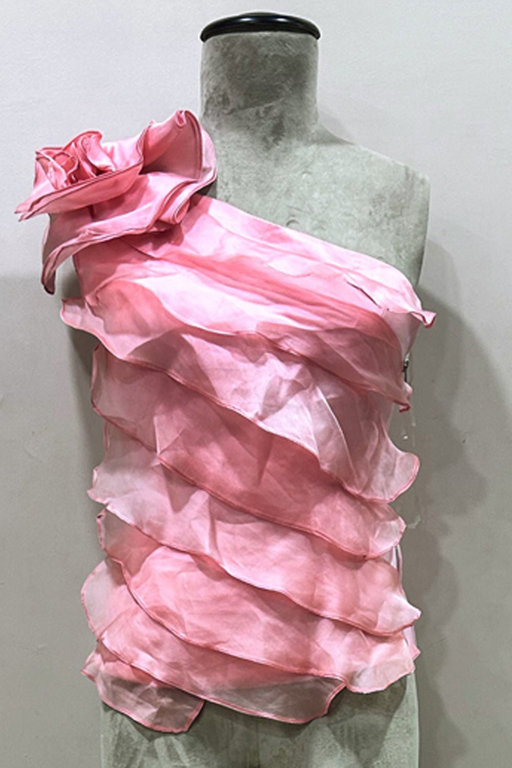 One Shoulder Organza Ruffled Top - Zabella