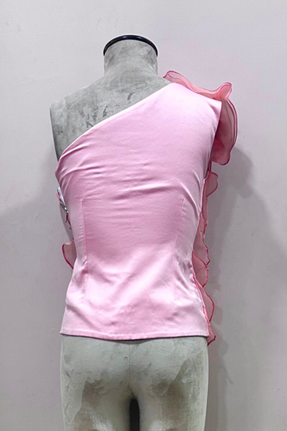 One Shoulder Organza Ruffled Top - Zabella