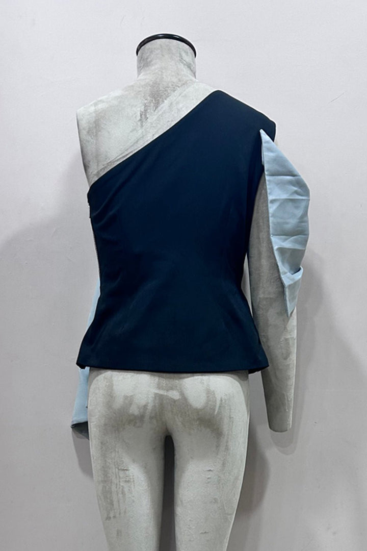 One Shoulder Top With Satin Bow Drape - Zabella