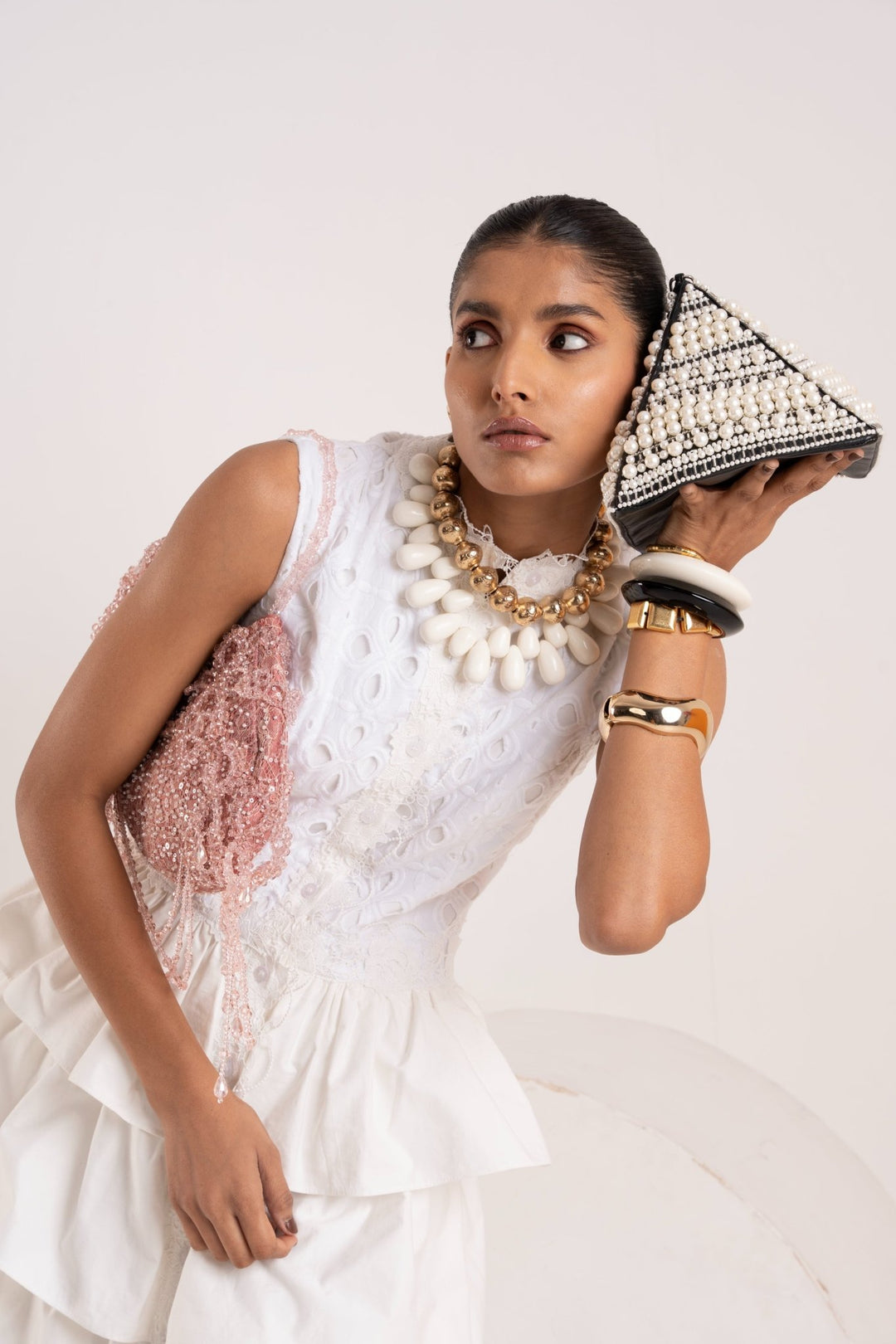 Pearl Beaded Triangle Bag - Zabella