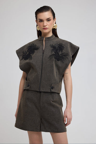 Porto Denim Embroidered Shaket Set - Zabella