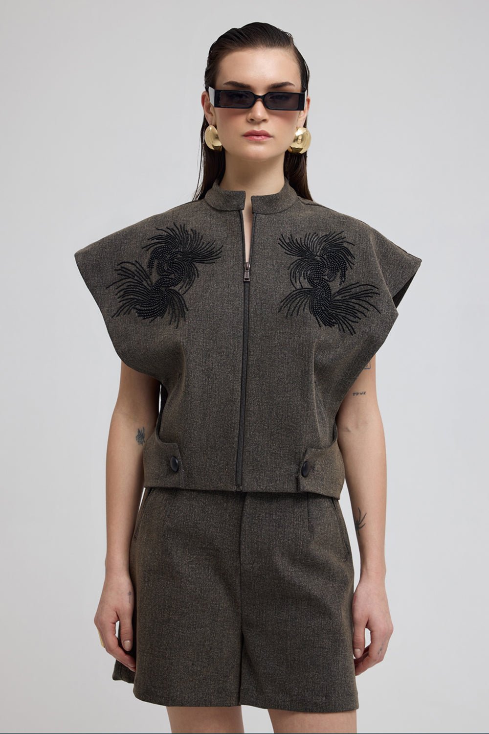 Porto Denim Embroidered Shaket Set - Zabella