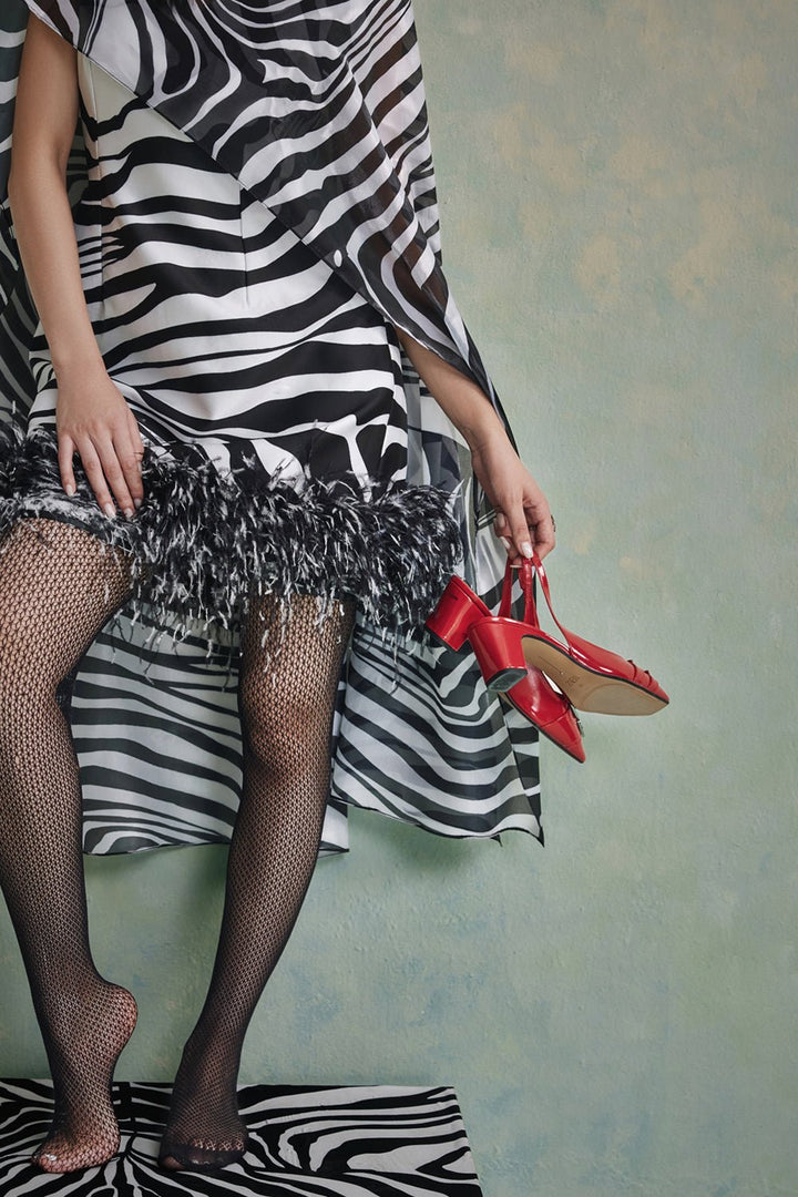 Rococo Stripes Mini Dress With Cape - Zabella