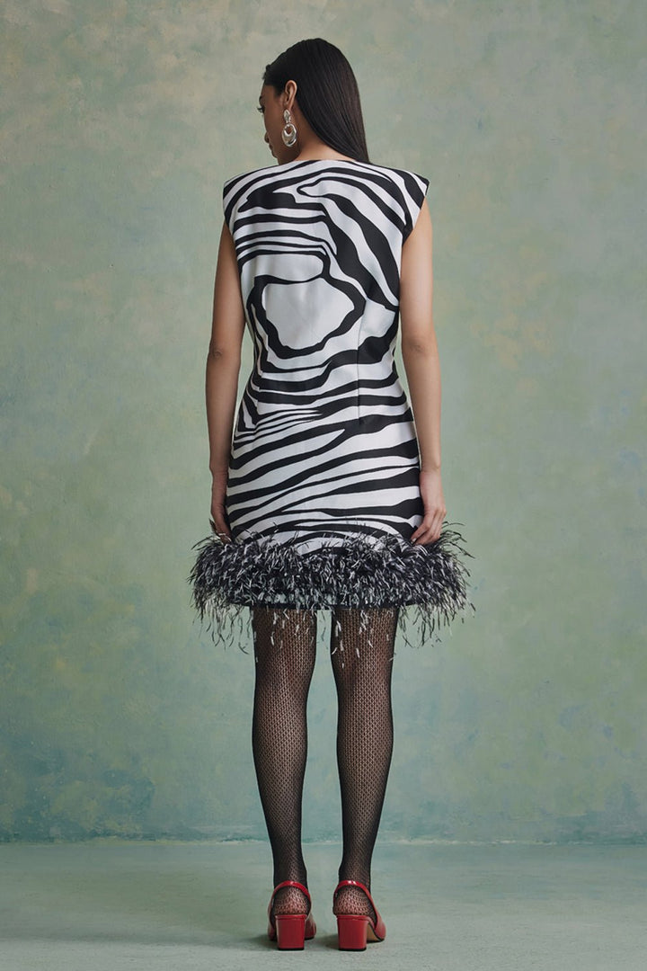 Rococo Stripes Mini Dress With Cape - Zabella