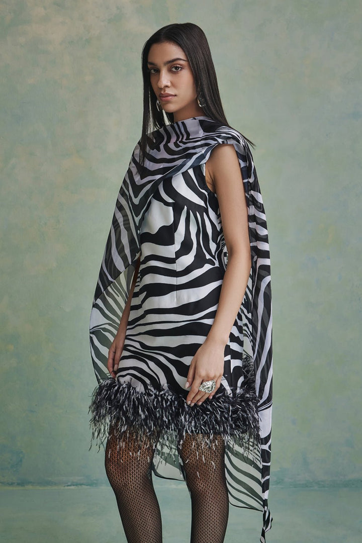 Rococo Stripes Mini Dress With Cape - Zabella