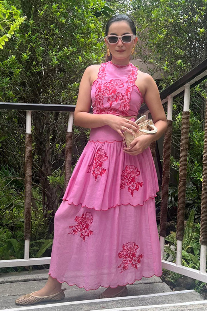 Rose Embroidered Cotton Skirt & Top Set - Zabella