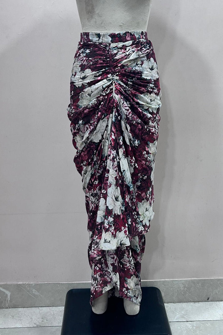 Rose Print Draped Skirt - Zabella