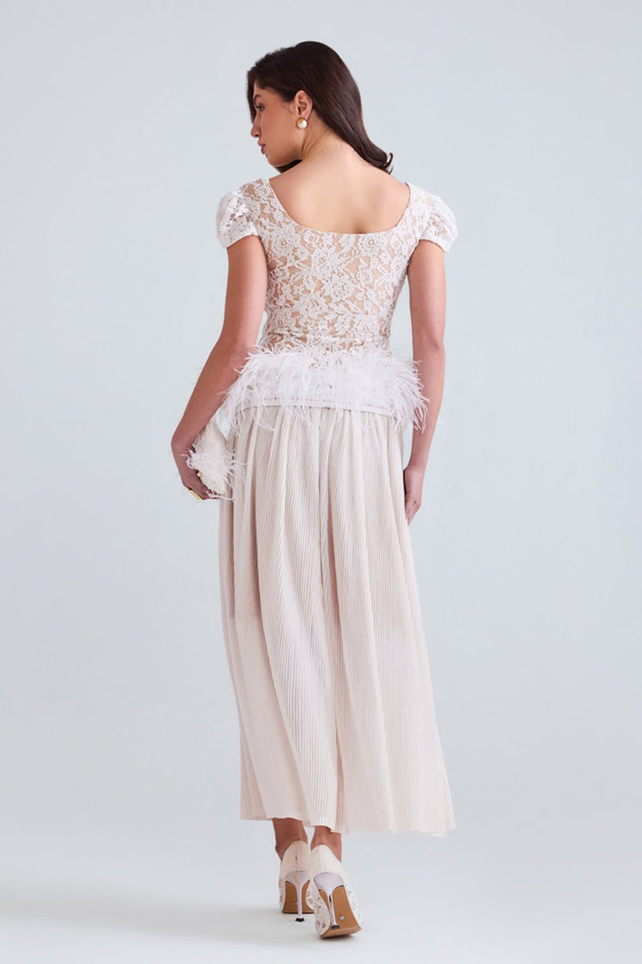 Safa Lace Top With Pleated Midi Skirt - Zabella