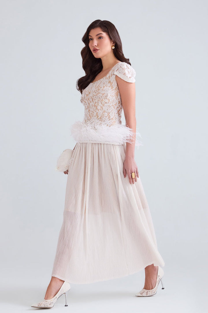 Safa Lace Top With Pleated Midi Skirt - Zabella