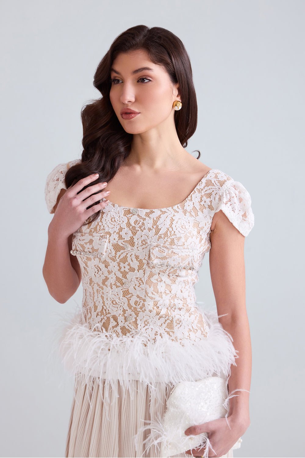 Safa Lace Top With Pleated Midi Skirt - Zabella