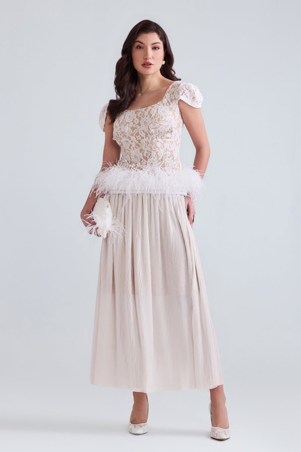 Safa Lace Top With Pleated Midi Skirt - Zabella