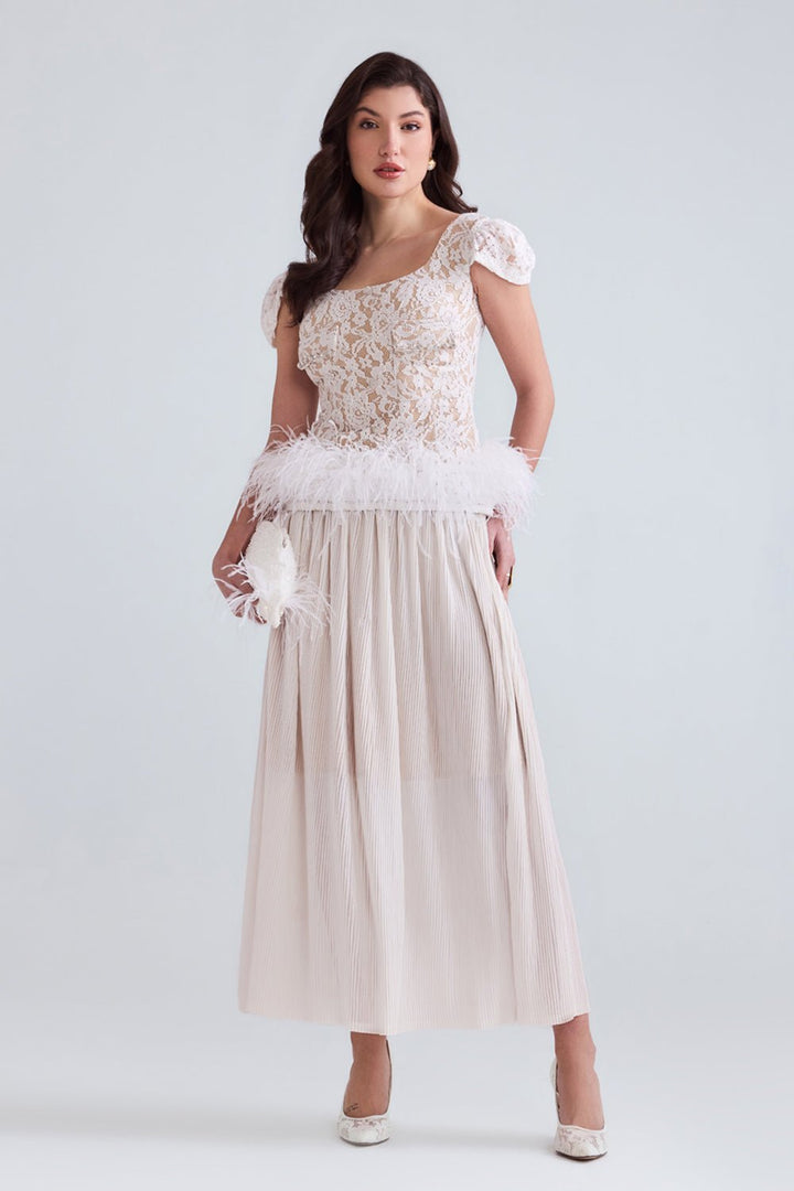 Safa Lace Top With Pleated Midi Skirt - Zabella