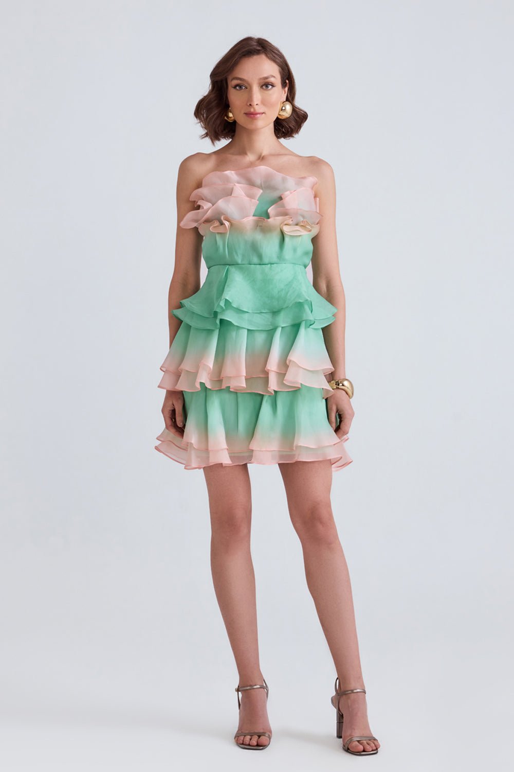 Sage Ombre Organza Mini Dress - Zabella