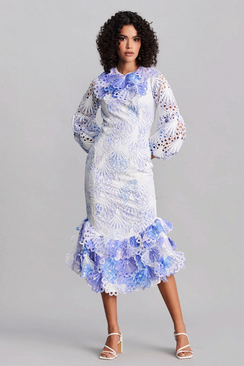 Scalloped Lavender Midi Dress - Zabella