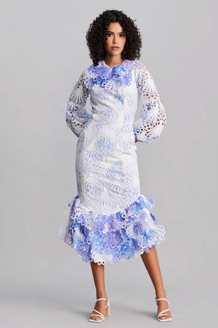 Scalloped Lavender Midi Dress - Zabella