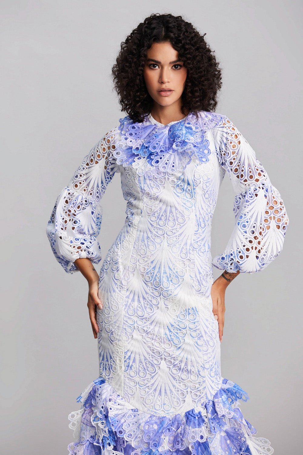 Scalloped Lavender Midi Dress - Zabella