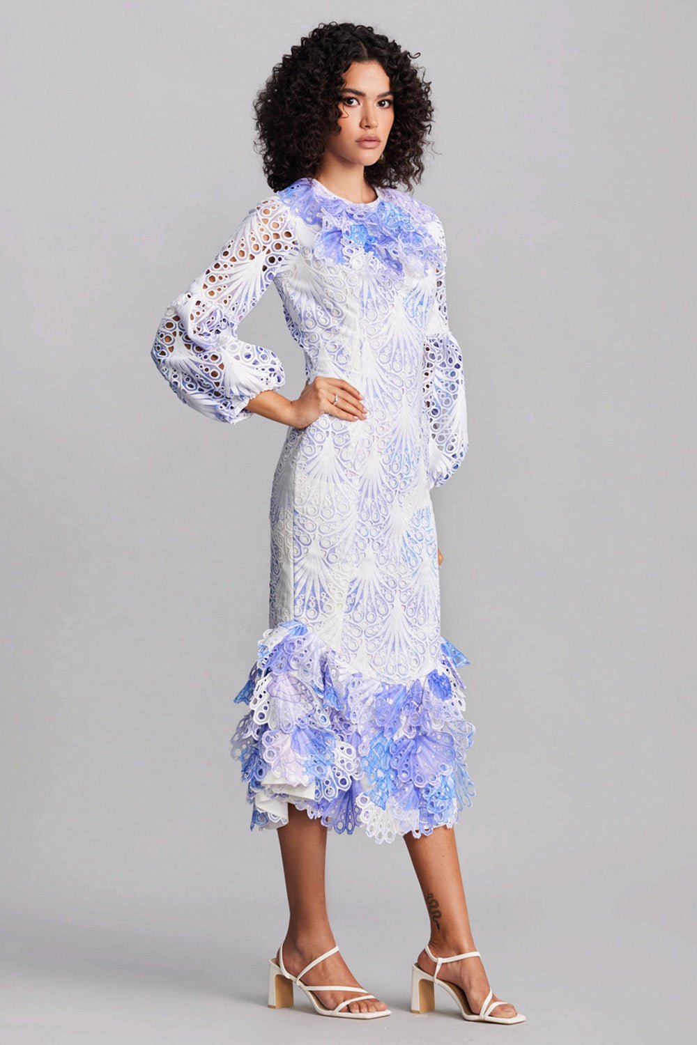 Scalloped Lavender Midi Dress - Zabella