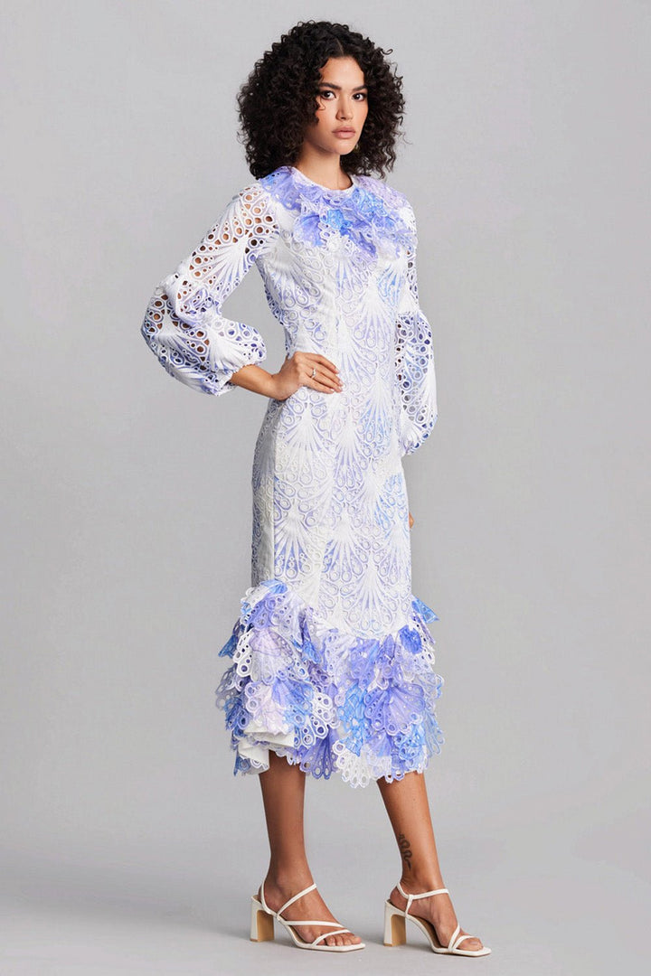 Scalloped Lavender Midi Dress - Zabella