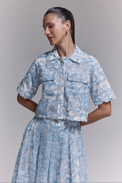 Sean Powder Blue Lace Shirt Top - Zabella