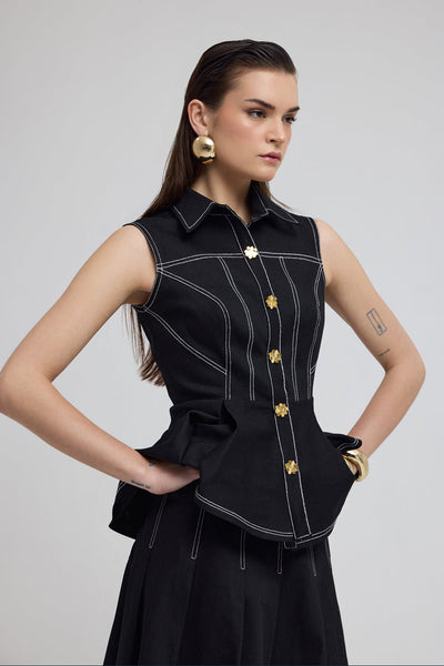Seoul Black Denim Peplum Top - Zabella