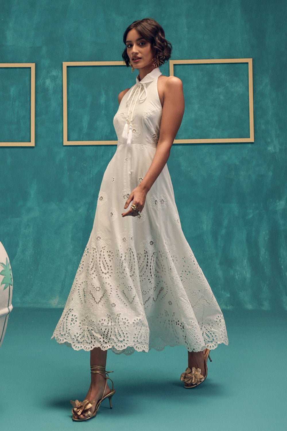 Sierra Cutwork Midi Dress - Zabella