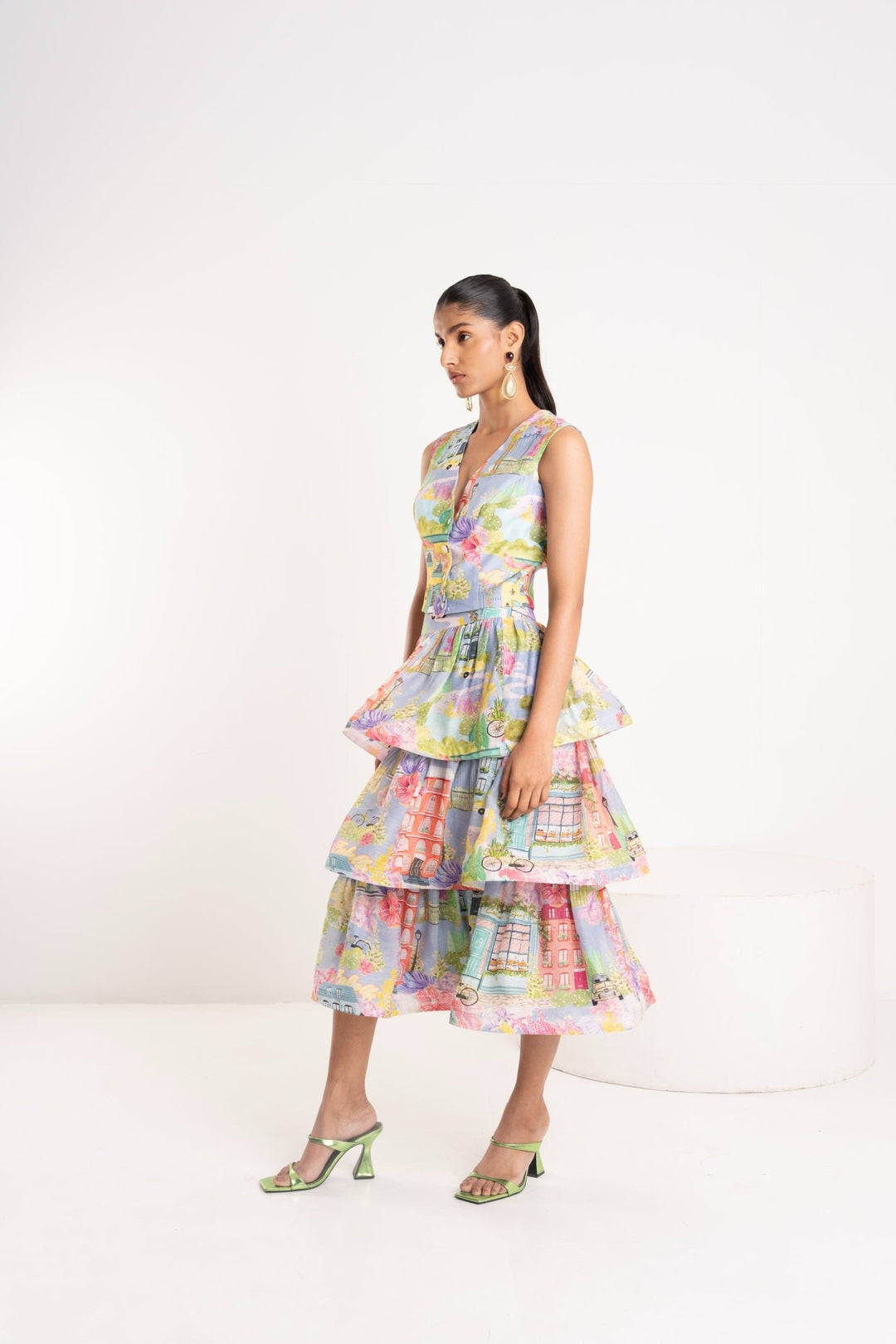 Street Print Waiscoat and Skirt Set - Zabella