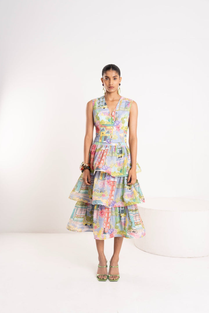 Street Print Waiscoat and Skirt Set - Zabella