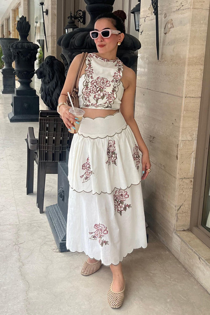 Sway Embroidered Linen Skirt & Top Set - Zabella
