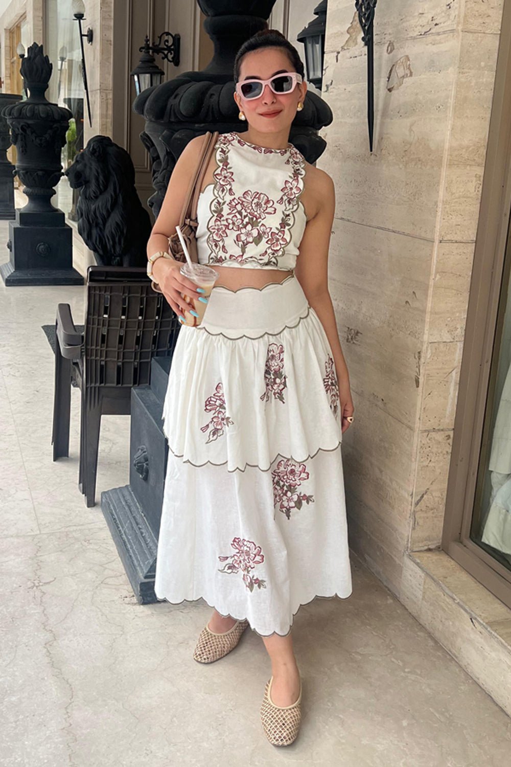 Sway Embroidered Linen Skirt & Top Set - Zabella