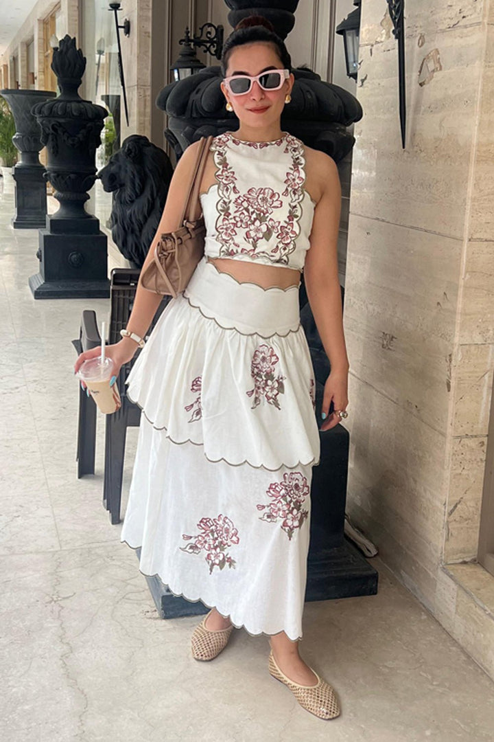 Sway Embroidered Linen Skirt & Top Set - Zabella