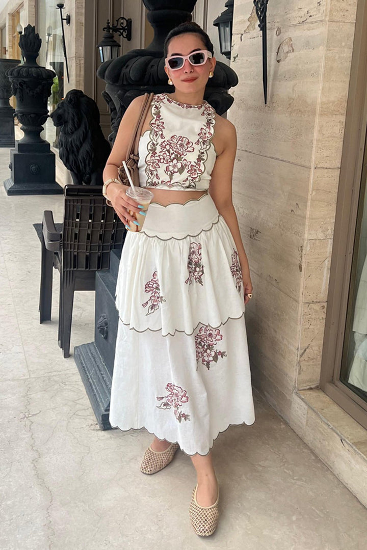 Sway Embroidered Linen Skirt & Top Set - Zabella