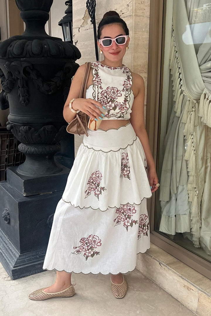 Sway Embroidered Linen Skirt & Top Set - Zabella