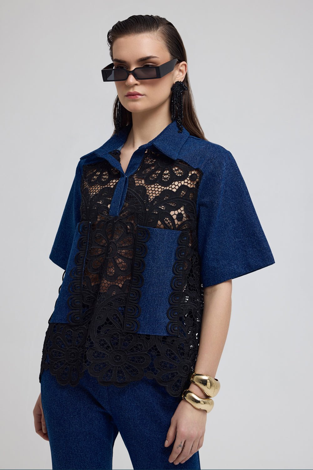 Sydney Denim And Lace Top - Zabella