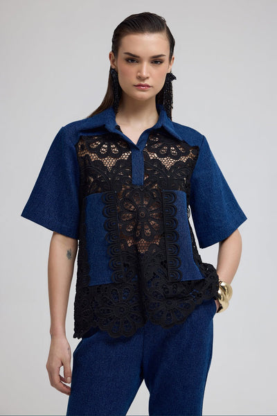 Sydney Denim And Lace Top - Zabella