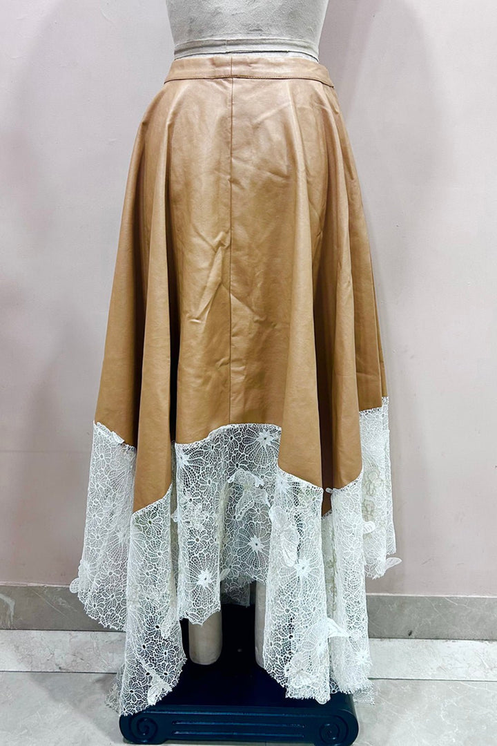 Tan Leather and Lace Skirt - Zabella